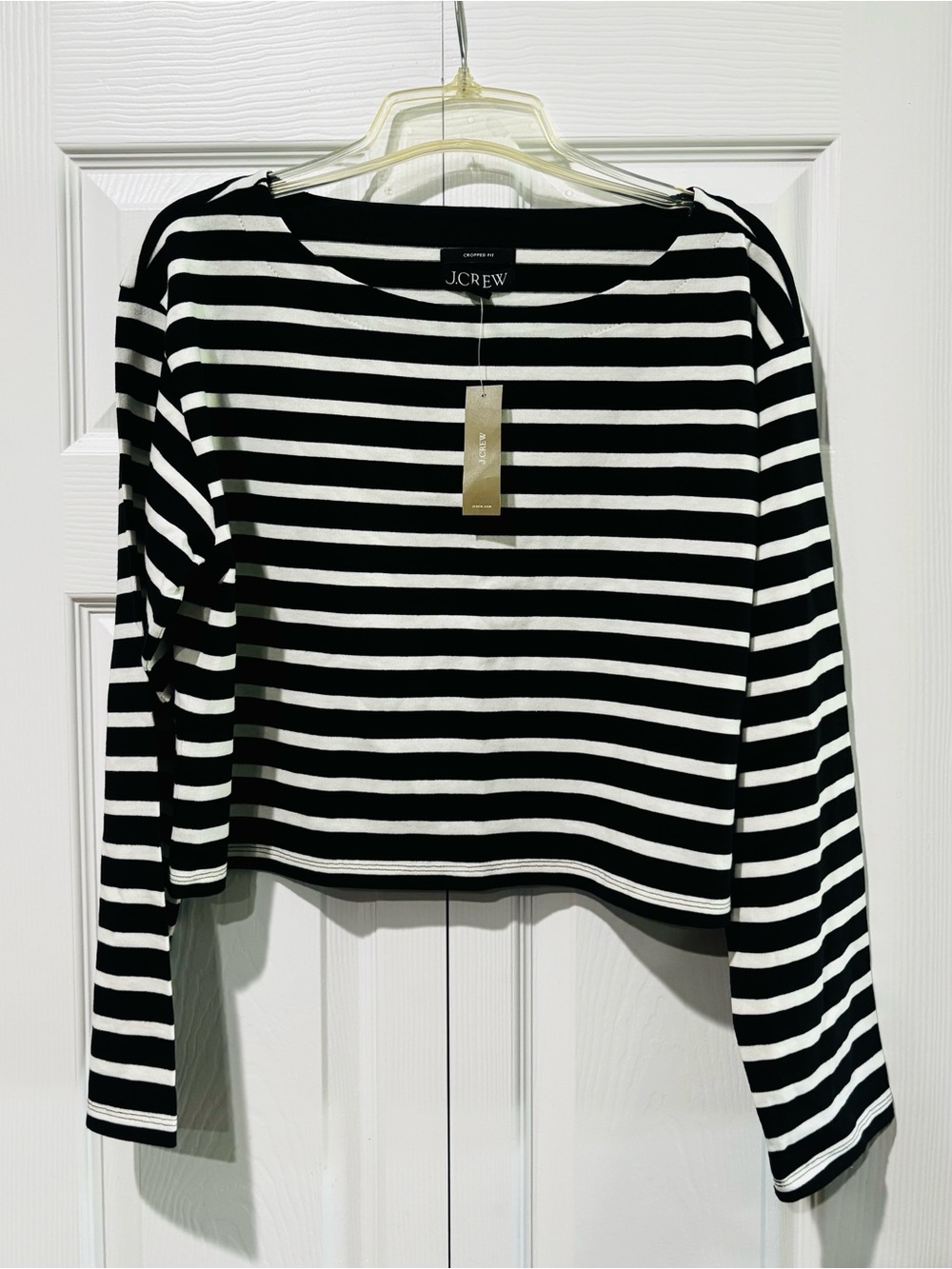J. Crew Black and White Striped Long Sleeve Boatneck Top